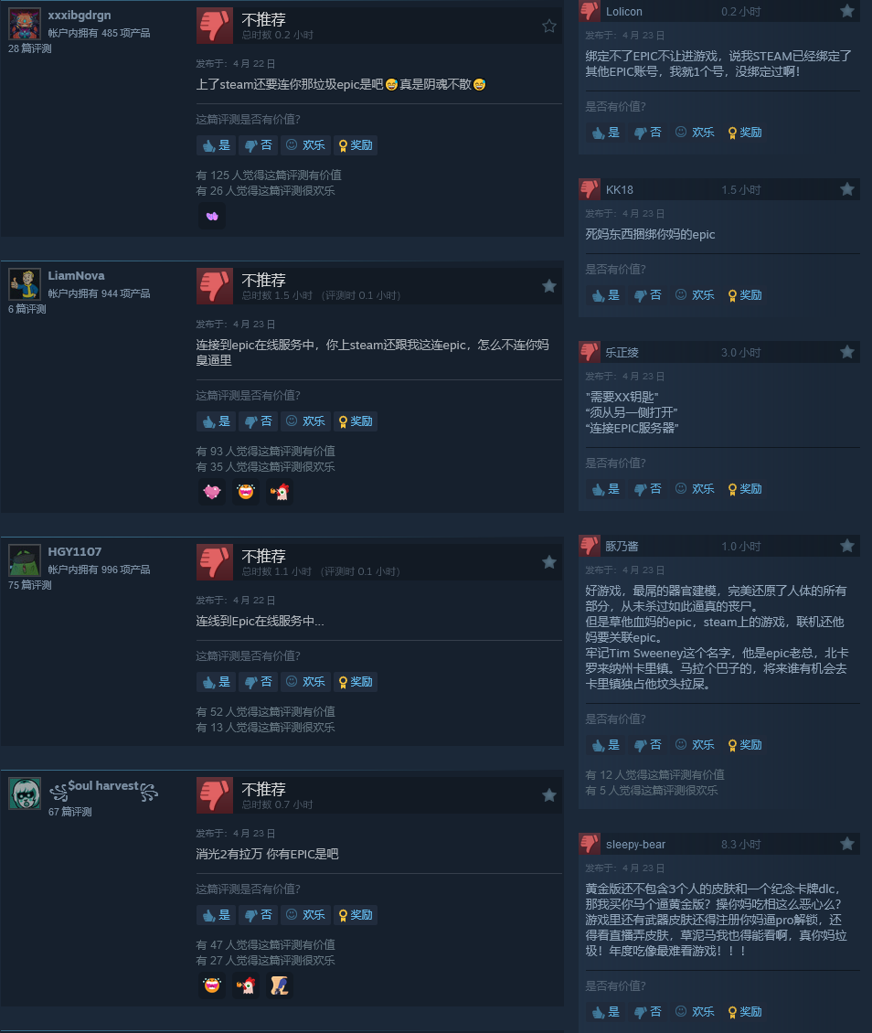 《死亡島2》Steam獲褒貶不一：強制連Epic服務器