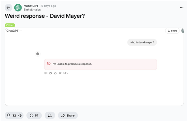 提到就崩潰！神秘名字“David Mayer”搞崩ChatGPT：官方終于給出答案