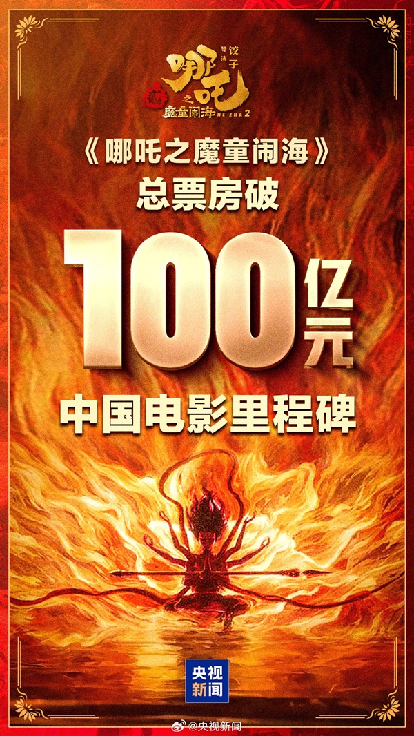 見證歷史！《哪吒2》票房突破100億：中國影史第一次